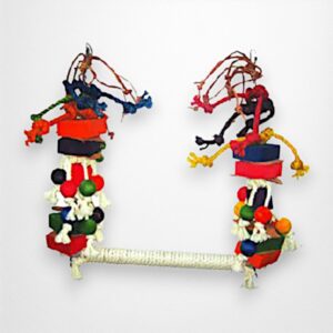 Colorful Parrot Rope Swing Bird toy with Blocks & Leather, Med and Lrg